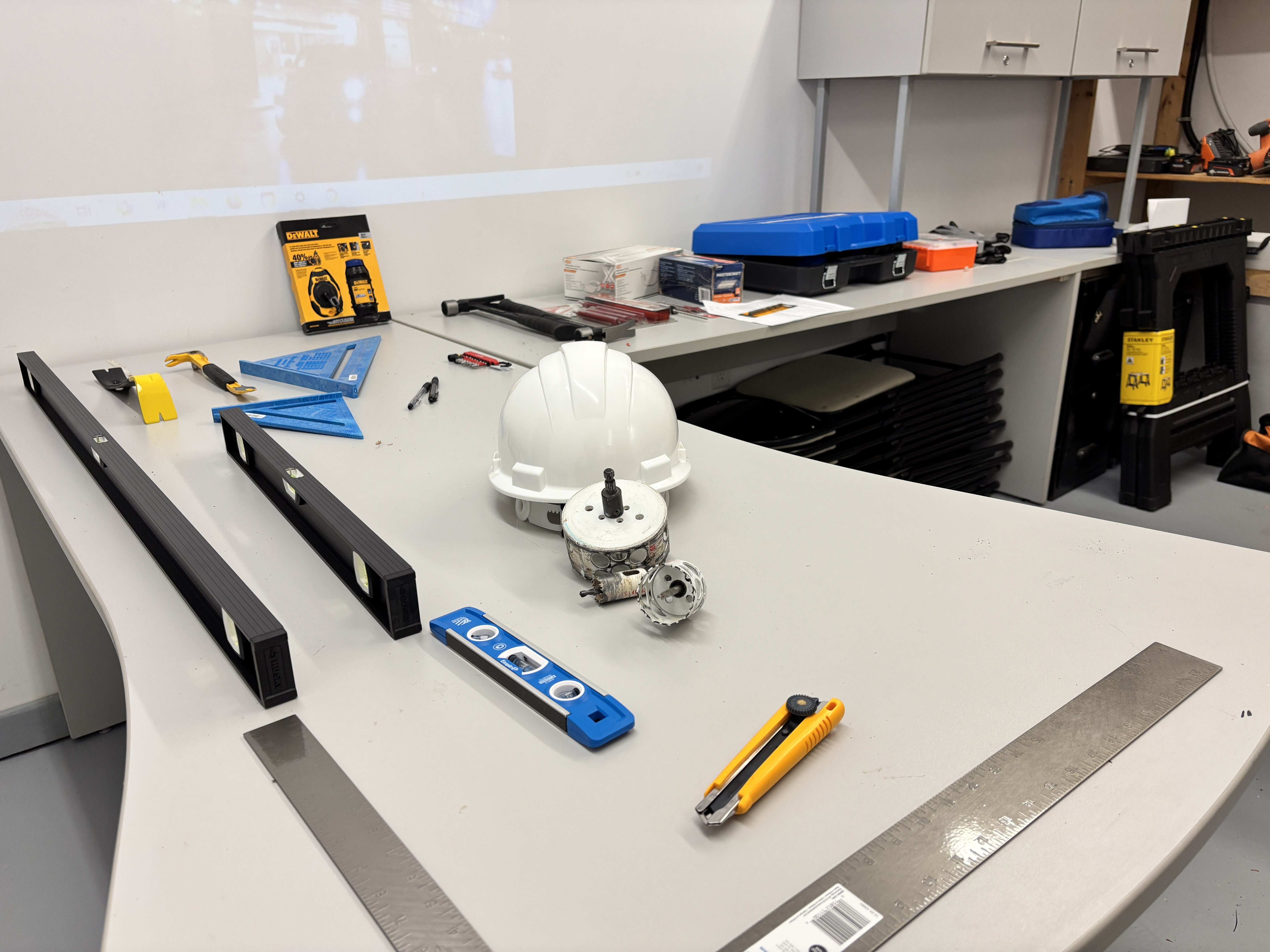 Construction tools in training classroom