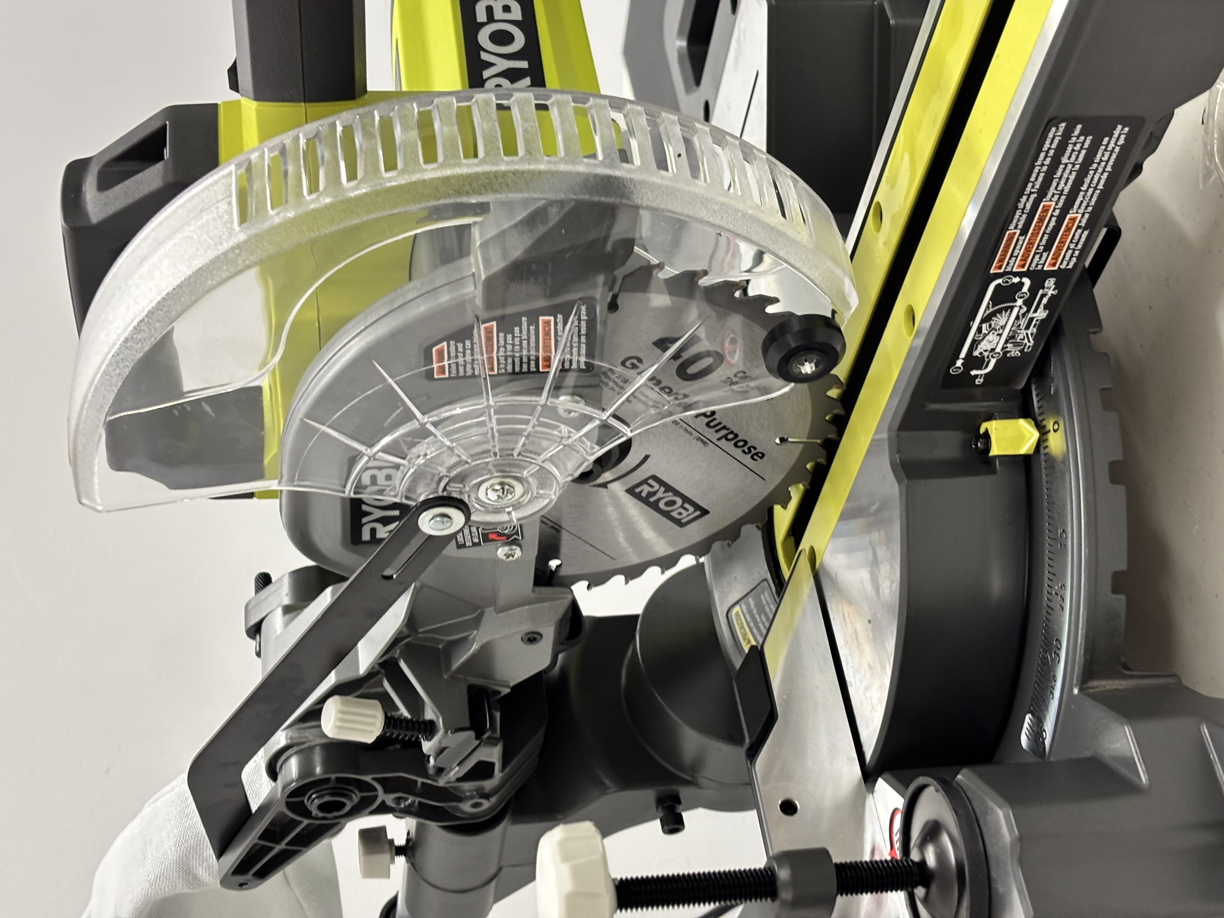 Ryobi miter saw blade close-up